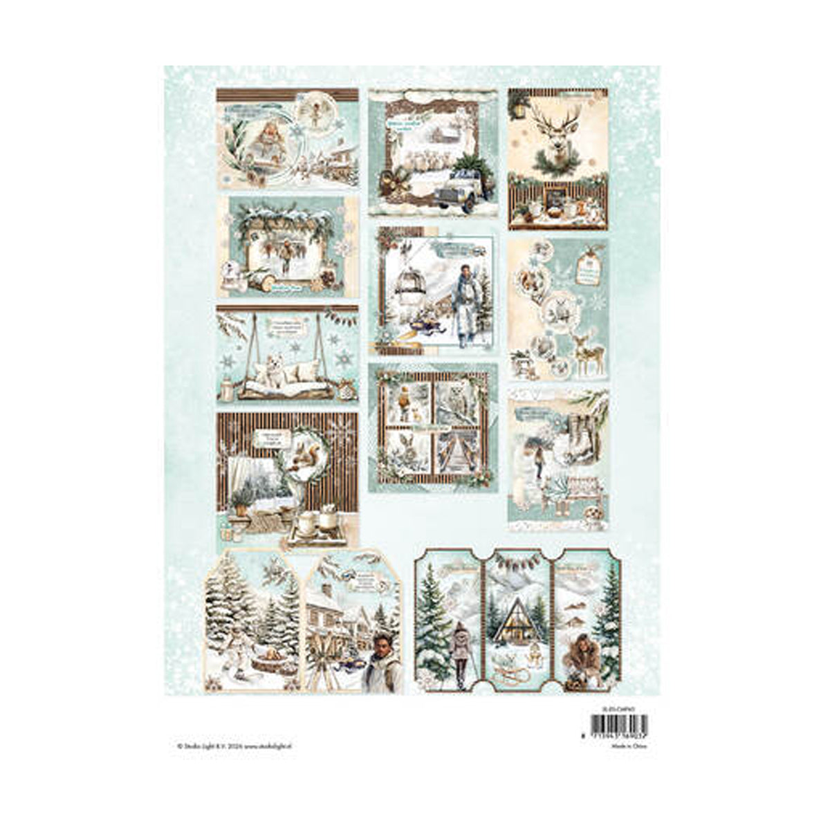 Studio Light Essentials Card Making Paper Pad Rustic Winter CMP45 A4-blok met voorgestanste afbeeldingen voor het maken van 12 winterkaarten.