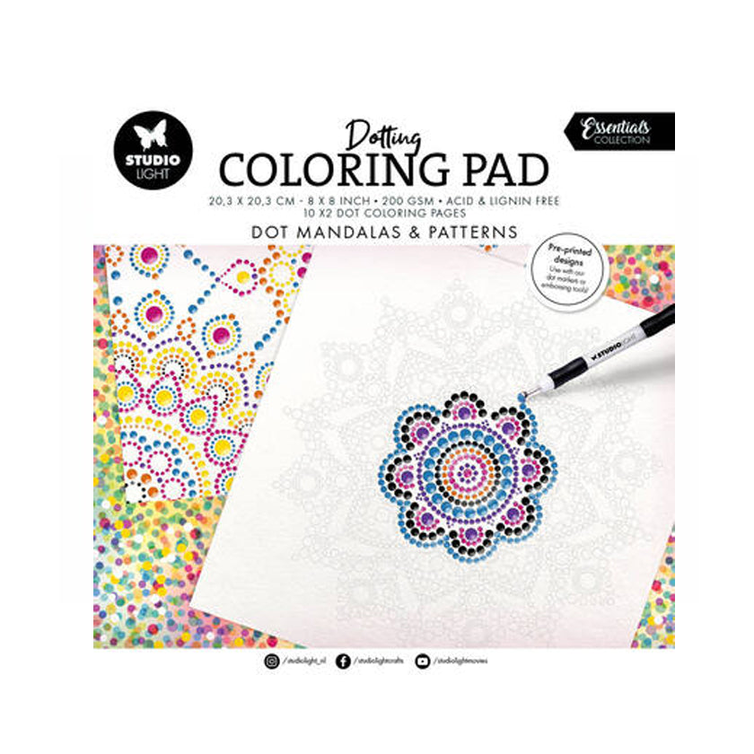 SL-ES-CP455-Dot-mandalas-patterns-colloring pad van Studio Light is een kleurboek voor dot art.