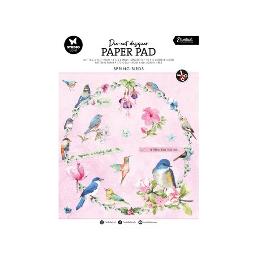 SL-ES-DCPP144, Studio light, die-cut, paper pad, spring birds, Essentials, jej hobby