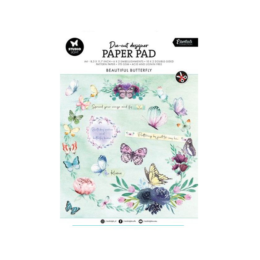 SL-ES-DCPP146, Studio light, die-cut, paper pad, Beautiful butterfly, Essentials, jej hobby