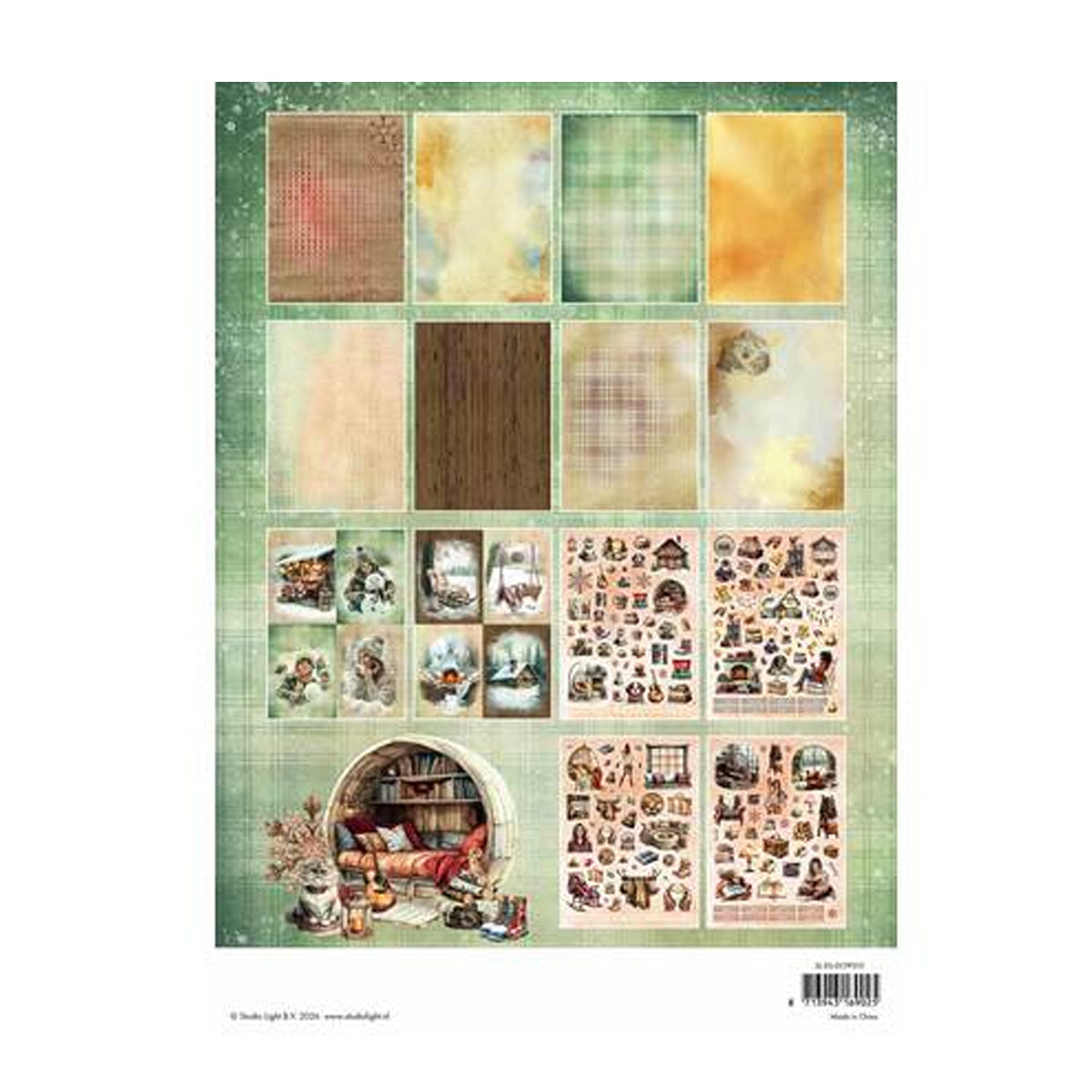 Studio Light Essentials Die-Cut Designer Paper Pad Warm Winter DCPP510 A4-blok met meer dan 400 voorgestanste warme winterse afbeeldingen en achtergrondvellen.