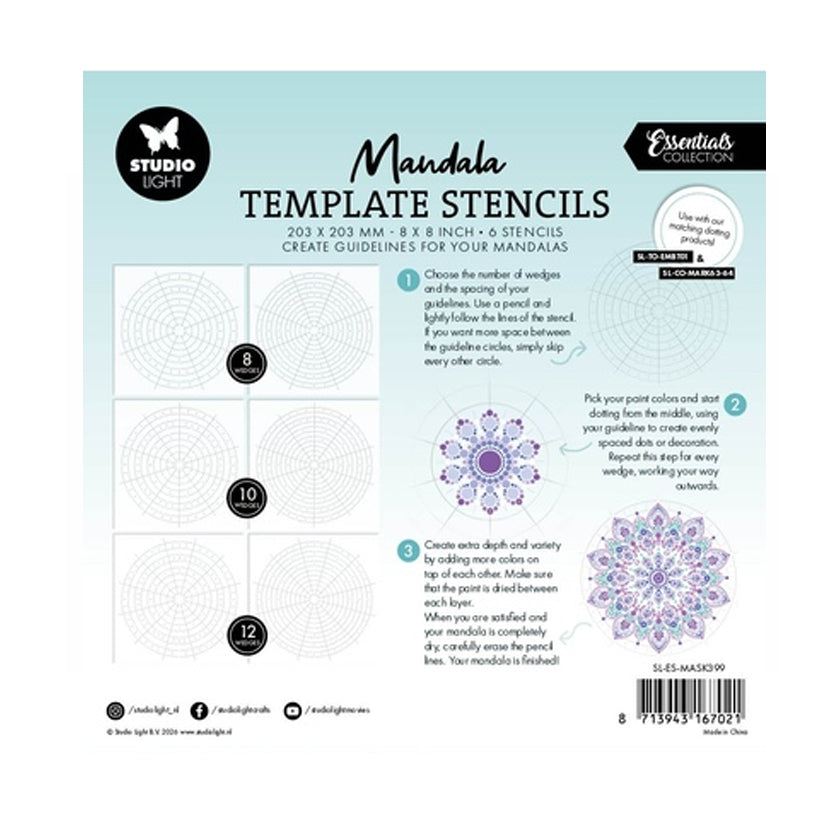 Patronen van de SL-ES-MASK399 mandala template stencils van Studio Light voor hobby, dotting art en mandala teken.