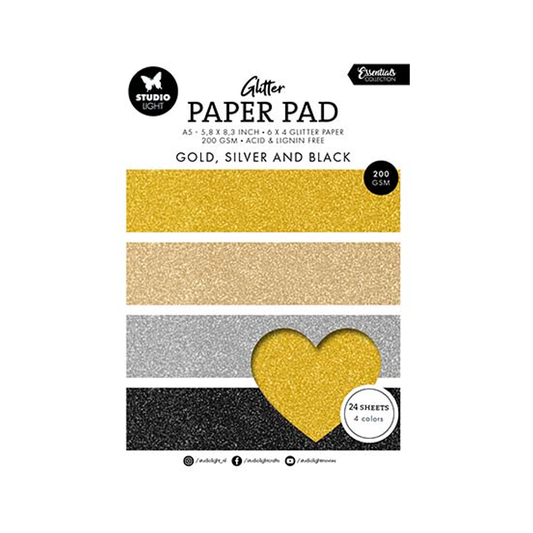 Studio Light glitter Paper Pad Gold, silver and black