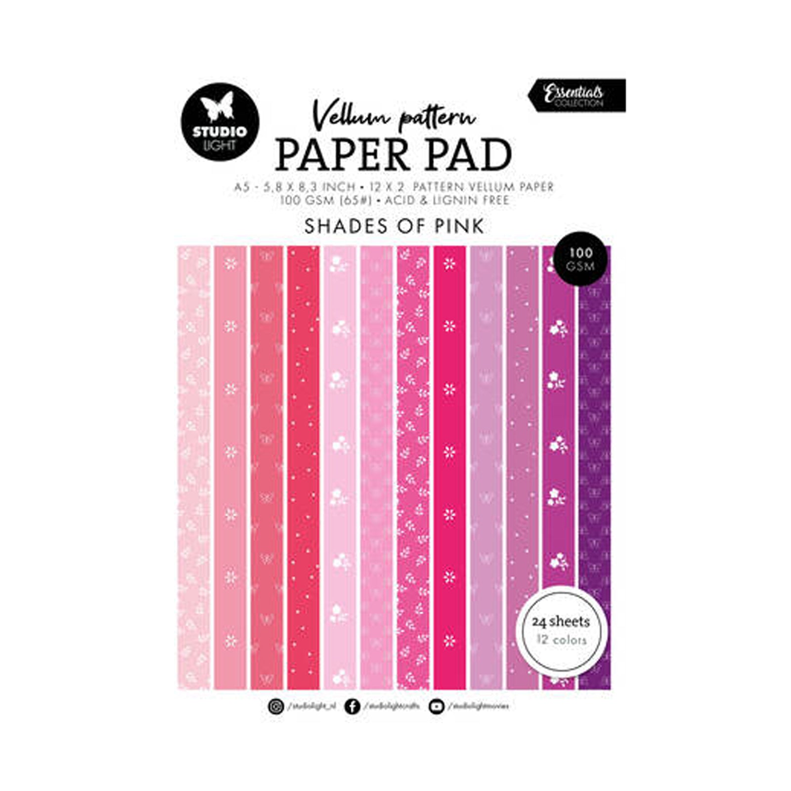 SL-ES-VPPP448 Shaes of pink vellum pattern van Studio Light. Dit is een paper pad met vellum.