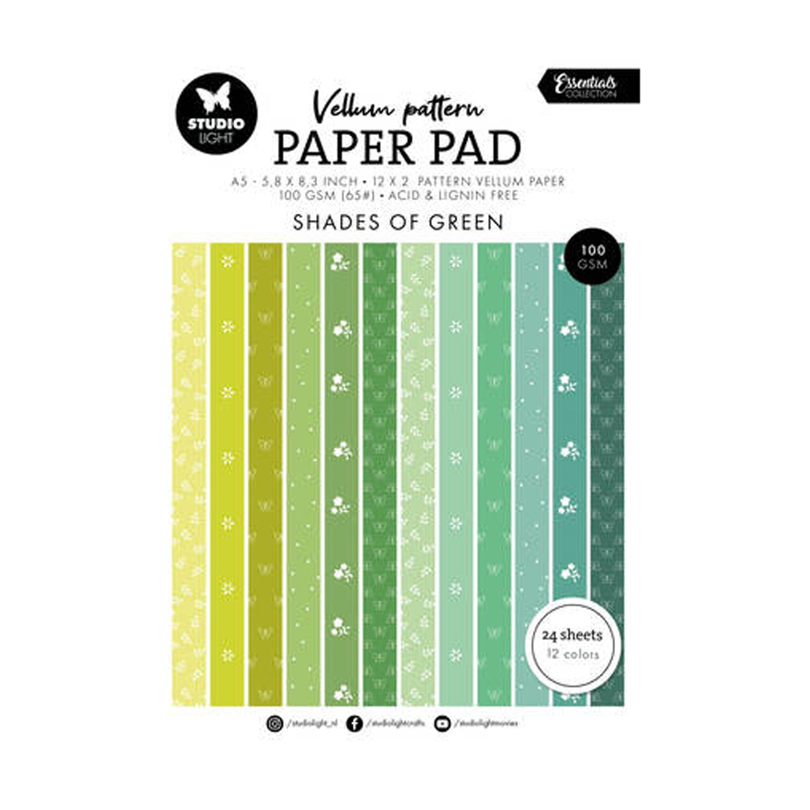 SL-ES-VPPP449 Shades of green vellum pattern van Studio Light. Dit is een paper pad met vellum voor hobby