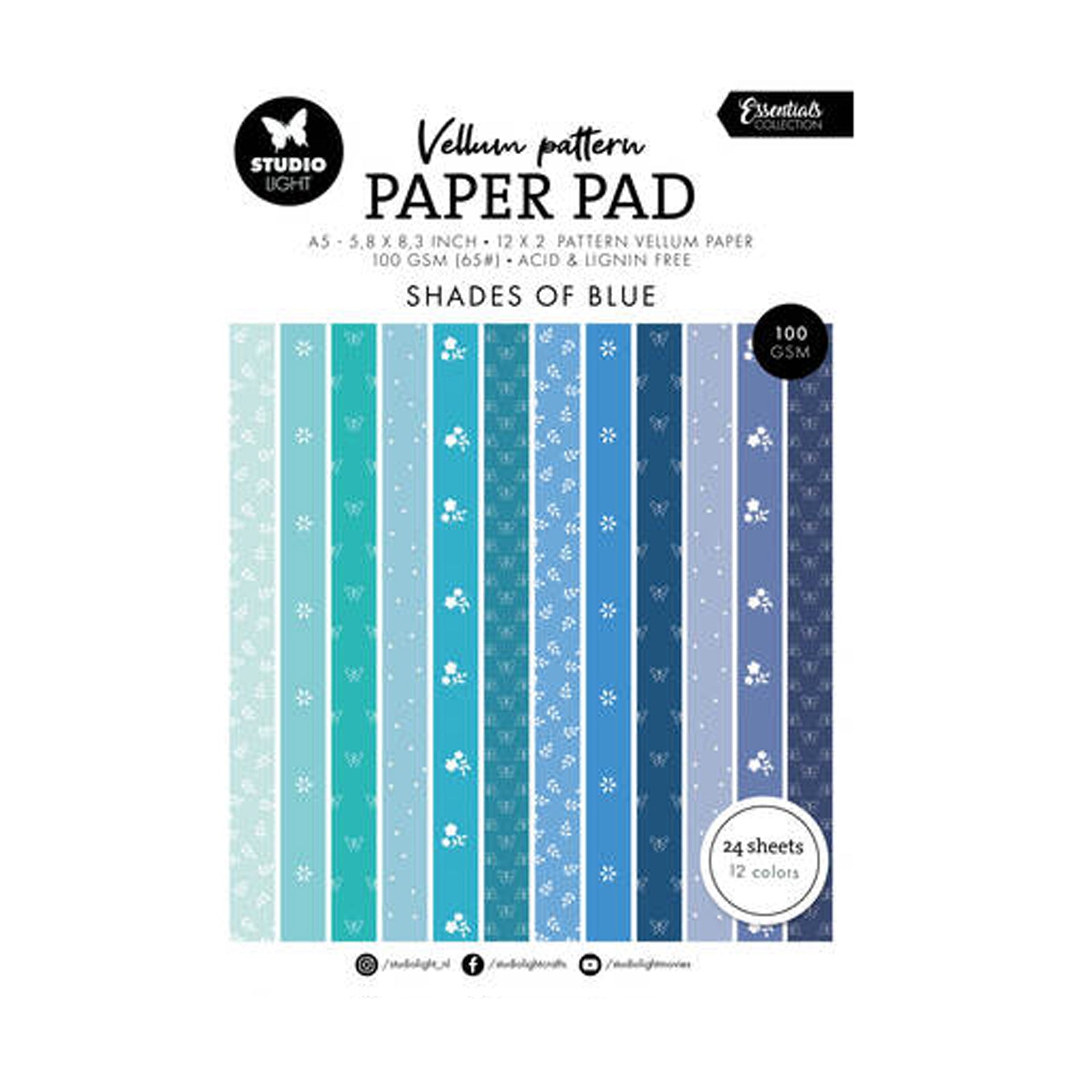 SL-ES-VPPP450 Shaes of blue vellum pattern van Studio Light. Dit is een paper pad met vellum.