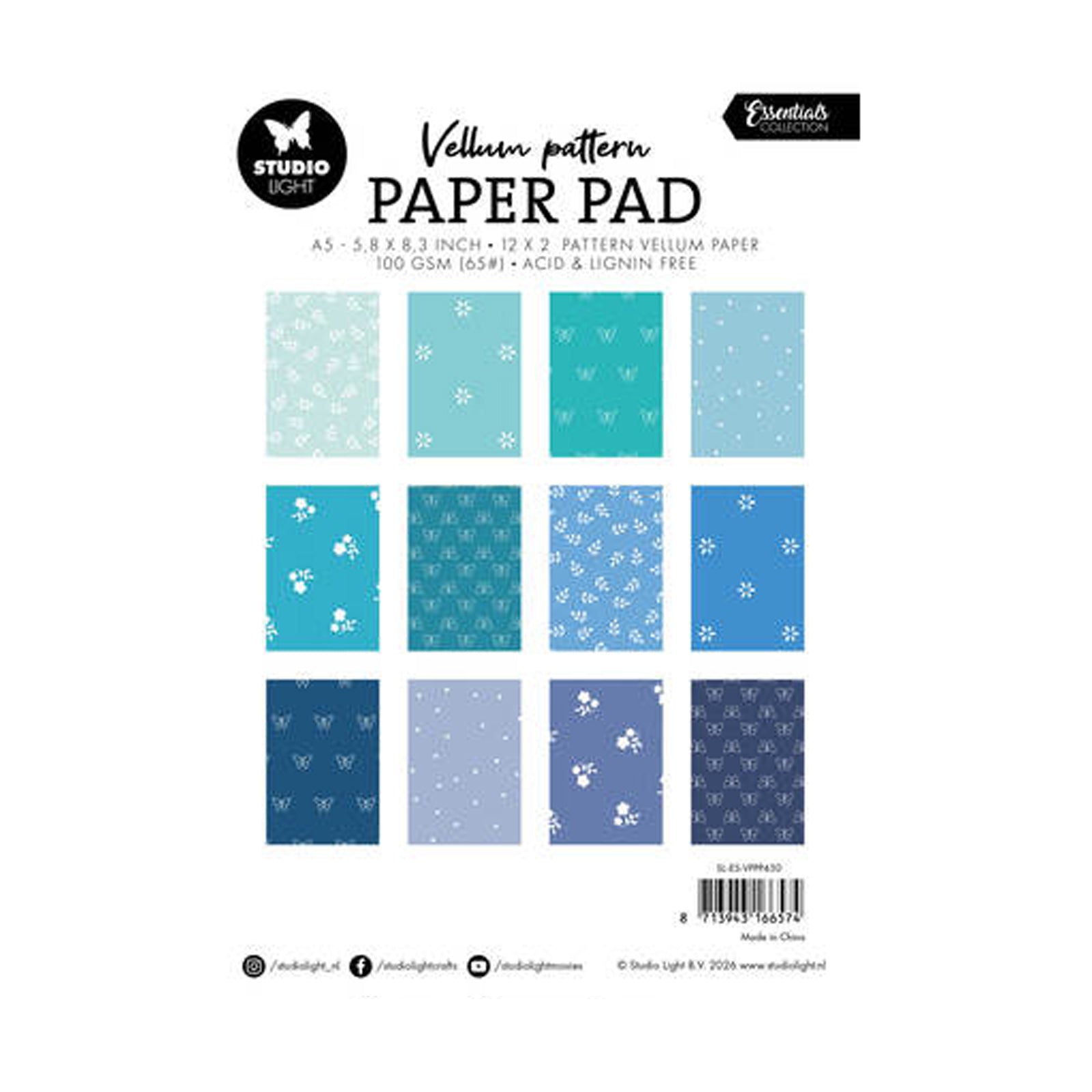 SL-ES-VPPP450 Shaes of blue vellum pattern van Studio Light. Dit is een paper pad met vellum.