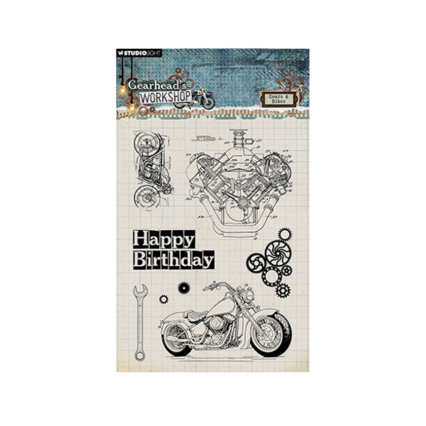 SL-GW-STAMP673. Studio light. Clear Stamp. Gears Bikes. Gearhead's. Workshop nr.673. jej hobby