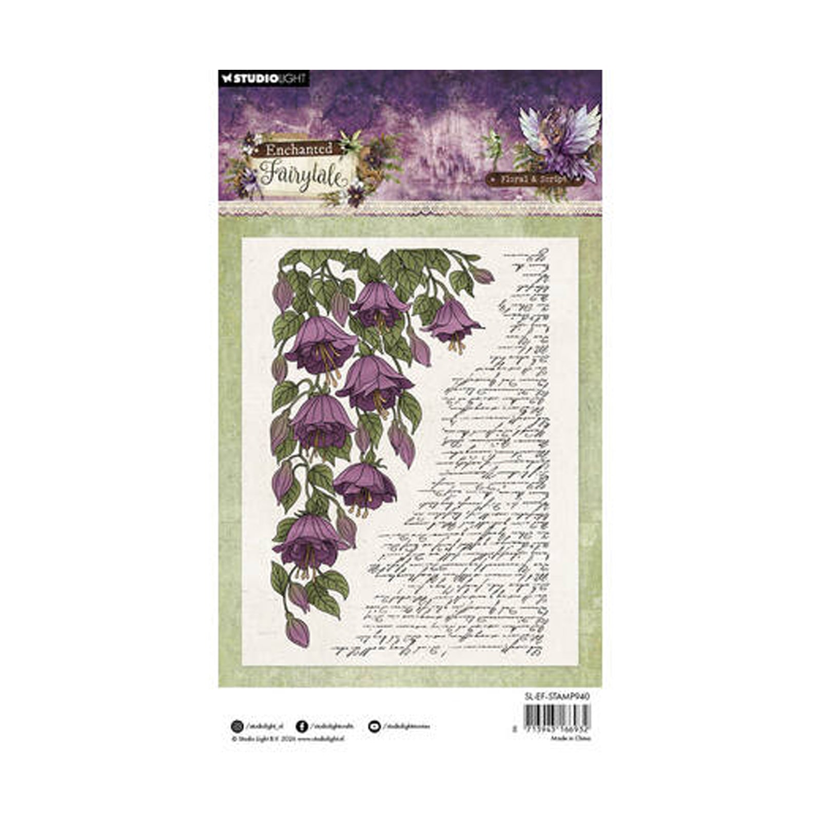 Achterkant van SL-EF-STAMP940 Floral & Script Enchanted Fairytale van Studio light. Perfect voor hobby zoals mixed media