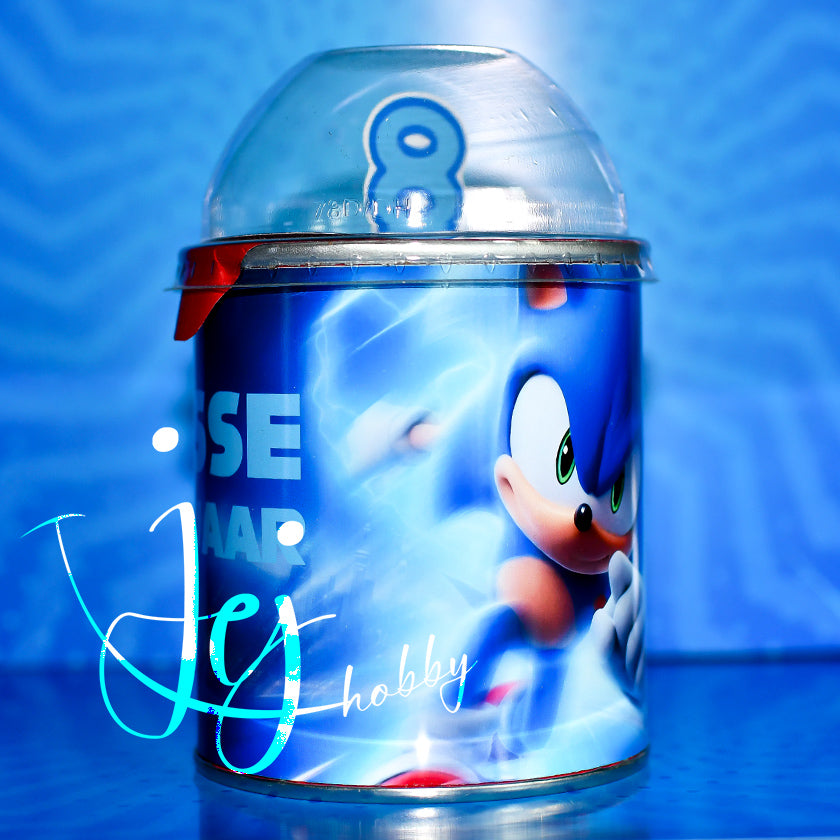 Pringles traktatie van Sonic the Hedgehog voor kinderfeestejes of als schooltraktatie zijaanzicht