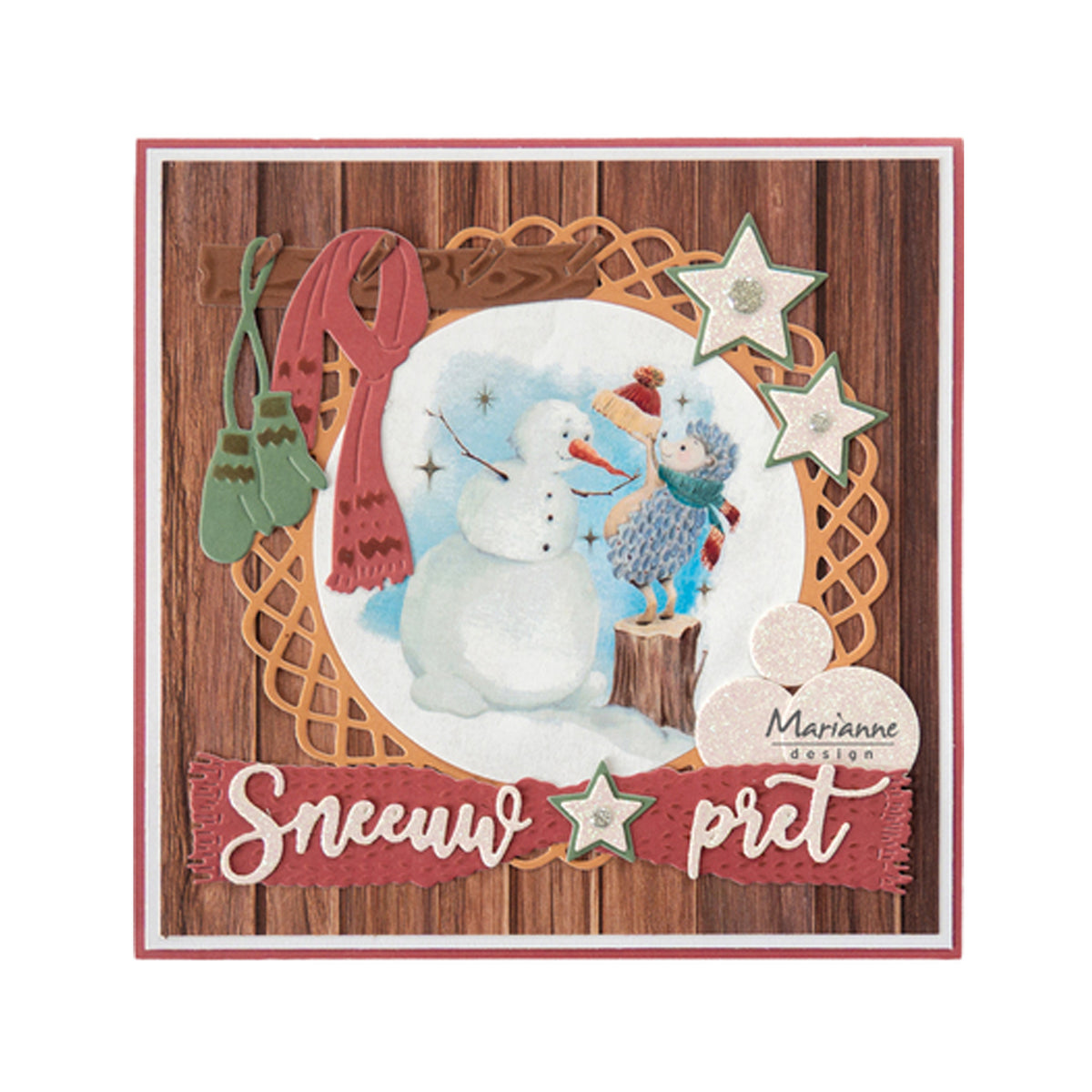 Voorbeeld met de Marianne Design VK9658 Happy Snowmen Knipvel en LR0980 Spiral Circle