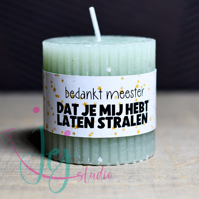 mini ribbel kaarsje met tekst bedankt..... dat je me hebt laten stralen