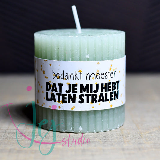 mini ribbel kaarsje met tekst bedankt..... dat je me hebt laten stralen