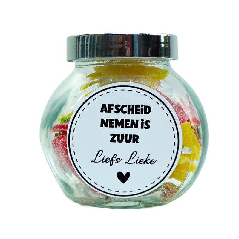Potje met tekst afscheid nemen is zuur. Ook de mogelijkheid om het te personaliseren. Leuk als juffencadeau of een collega die weg gaat. 