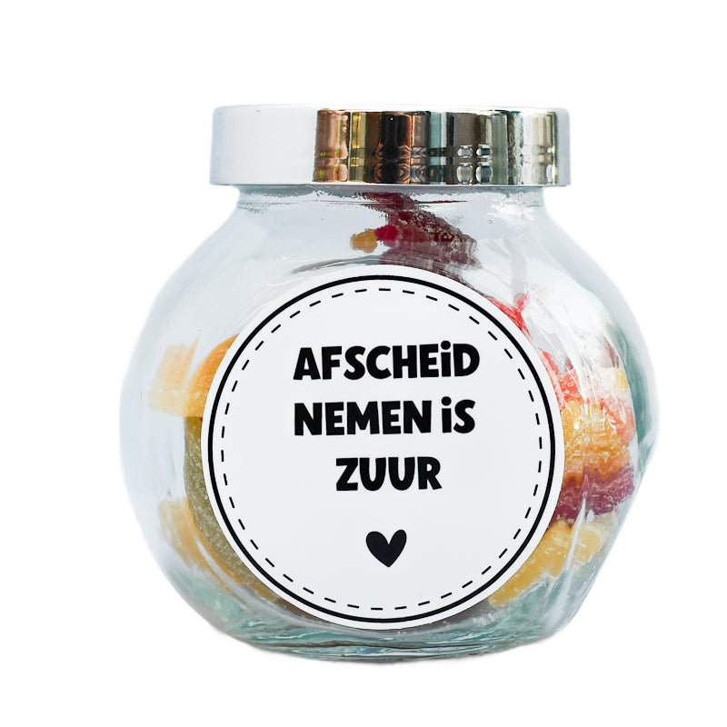 Potje met tekst afscheid nemen is zuur. Ook de mogelijkheid om het te personaliseren. Leuk als juffencadeau of een collega die weg gaat. 